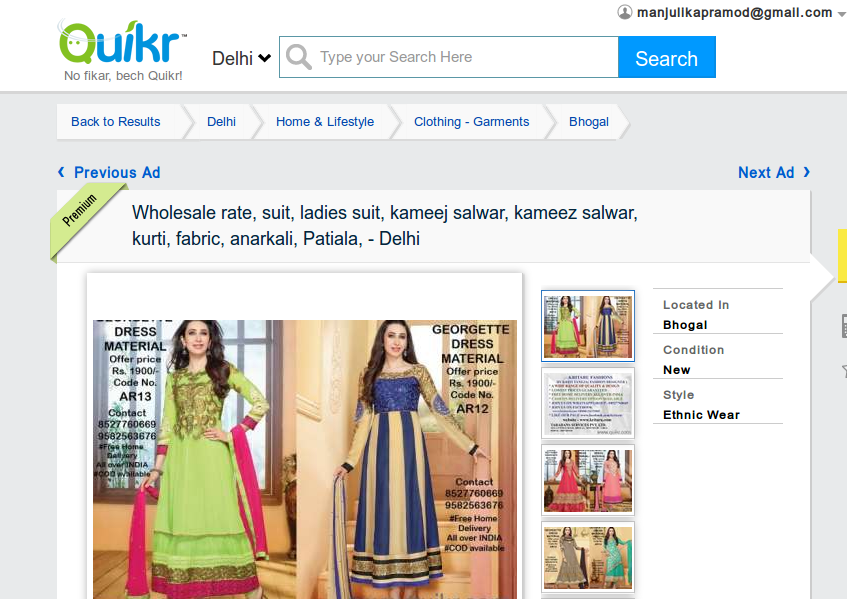 I bought some beautiful Anarkalis through Quikr !!!