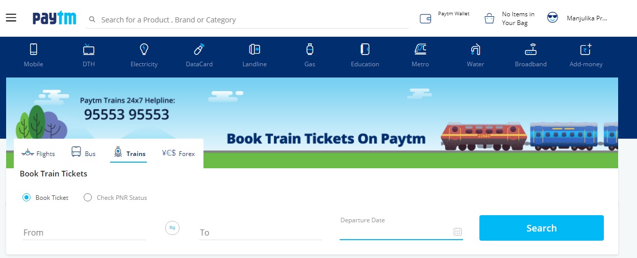 PAYTM APP keeps making life easy! Book train tickets now.
